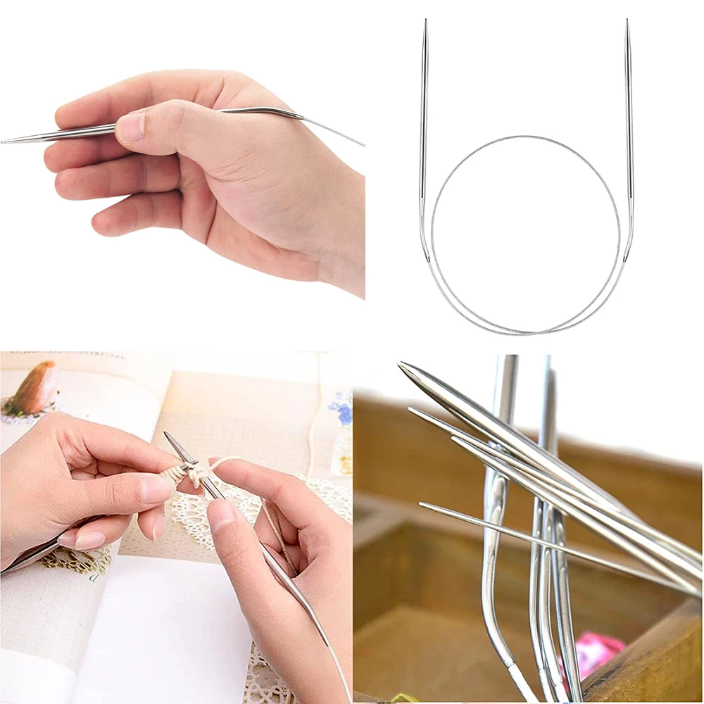 7PCS 32 Inch Stainless Steel Circular Knitting Needles Sets Round Metal Knitting Needles with Loop Weaving Needles for Sweaters