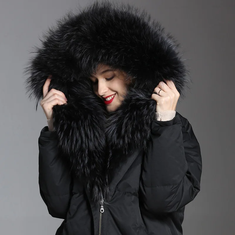 Women's Down Boollili Jacket Hooded Winter Coat Puffer 90% White Duck Down Jackets Korean Thick Coats Raccoon Fur Collar