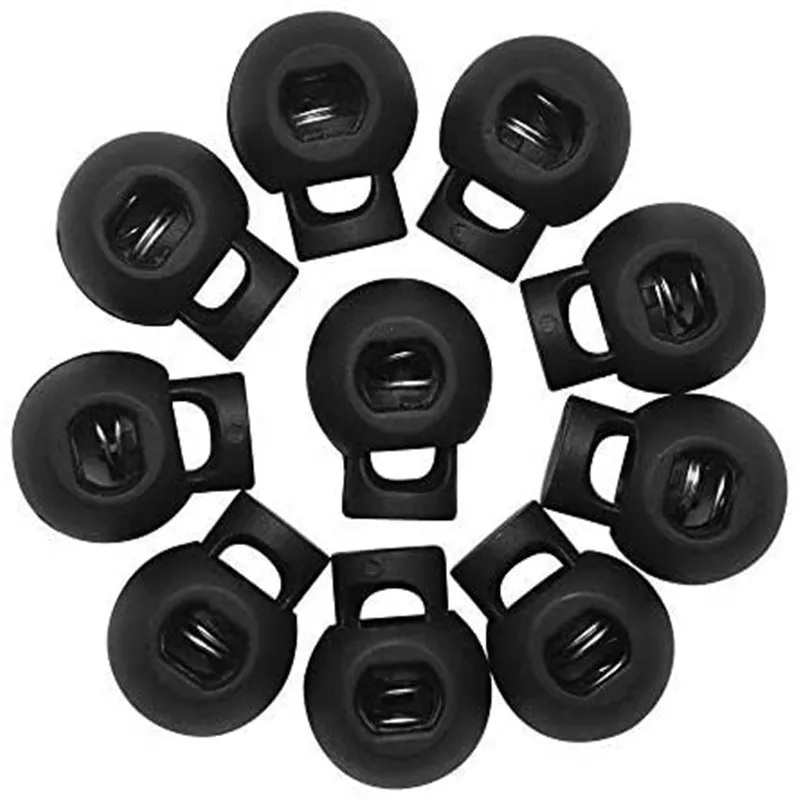 20 pezzi di plastica Spring Stop Toggle Cord Locks End Black Round Ball Shaped 7 nk88