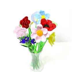 수제 다채로운 사랑스러운 무라노 유리 꽃 공예 장식품, 결혼식 발렌타인 데이 선물, 테이블 꽃병 장식 액세서리