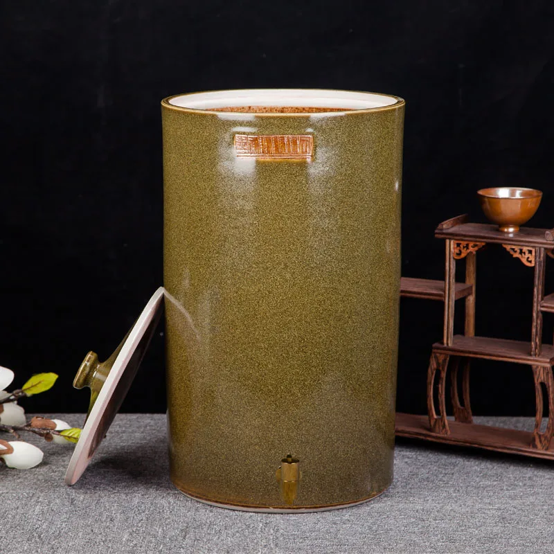 Jingdezhen ceramic covered rice bowl rice bucket tea powder cylinder wine jar water tank 25kg10kg