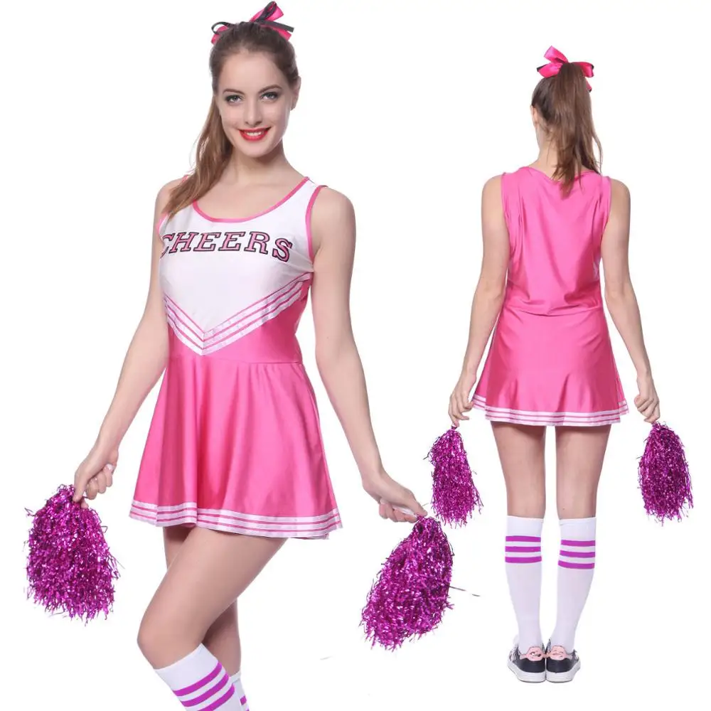 Women's School Girls Musical Party Halloween Party Cheerleader Costume Fancy Dress Uniform Outfit Team Sport With Pom Poms