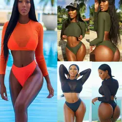 Sexy Women High Waist Bandage Bikini Set Push-up Padded Bra Swimsuit Bathing Swimwear Cover Up