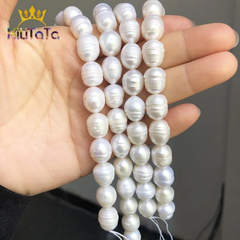 11-12mm Natural White Freshwater Pearl Beads Oval Shape Pearls Spacer Beads For Jewelry Making DIY Bracelet Accessories 15\'\'