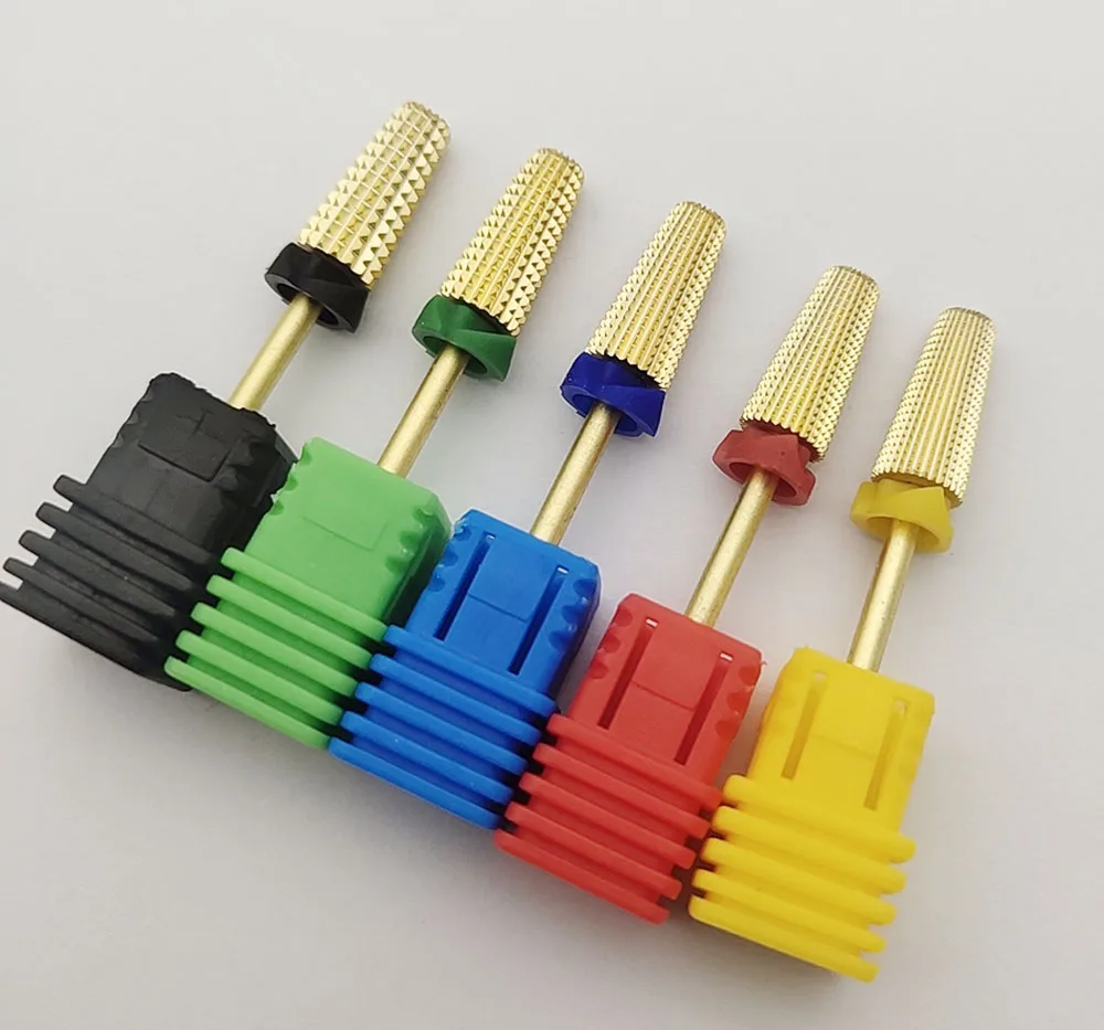 5in1Tapered  Gold Carbide Nail Drill Bits With Cut  Drills Carbide Milling Cutter For Manicure Remove Gel Nails Accessories