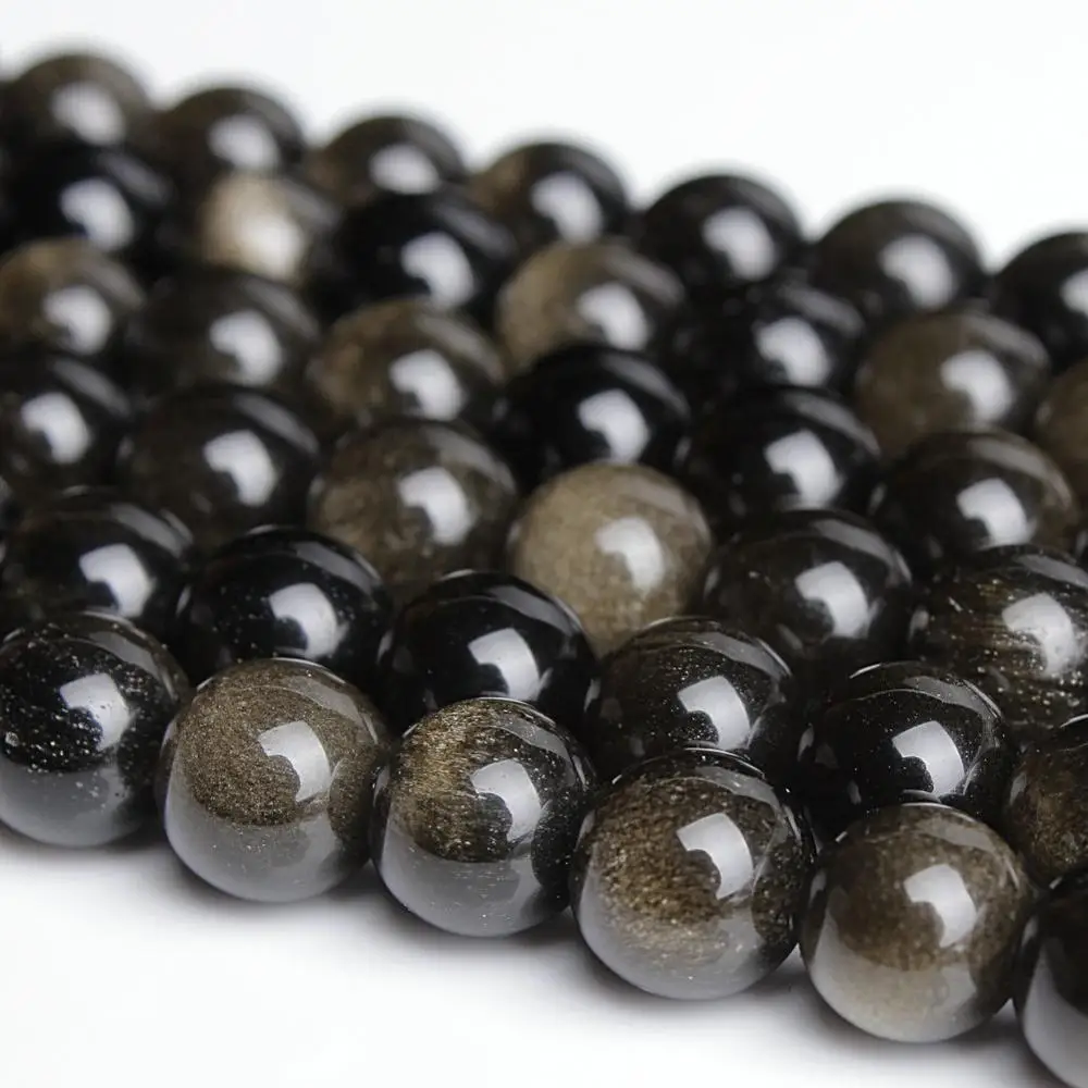 Natural Round Gold Obsidian Gemstone Loose Beads 6mm 8mm 10mm 12mm For Necklace Bracelet DIY Jewelry Making