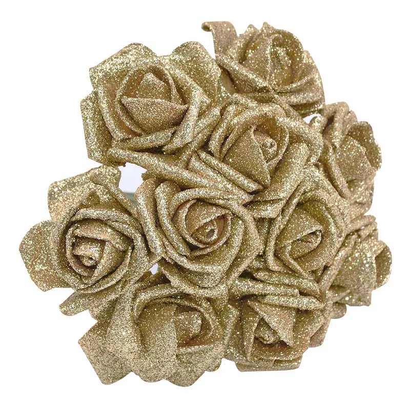 10pcs 6.5cm Glitter Foam Rose Artificial Flower Bridal Bouquet Fake Flower DIY Wreath Craft Christmas Wedding Party Home Decor