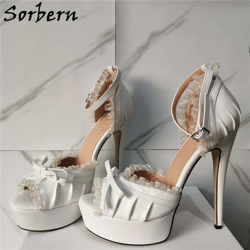 Sorbern White Sandals Ankle Strap Open Toe Platform Summer Shoes For Lady Sandals Women 2020 Platform Heel Custom Colors