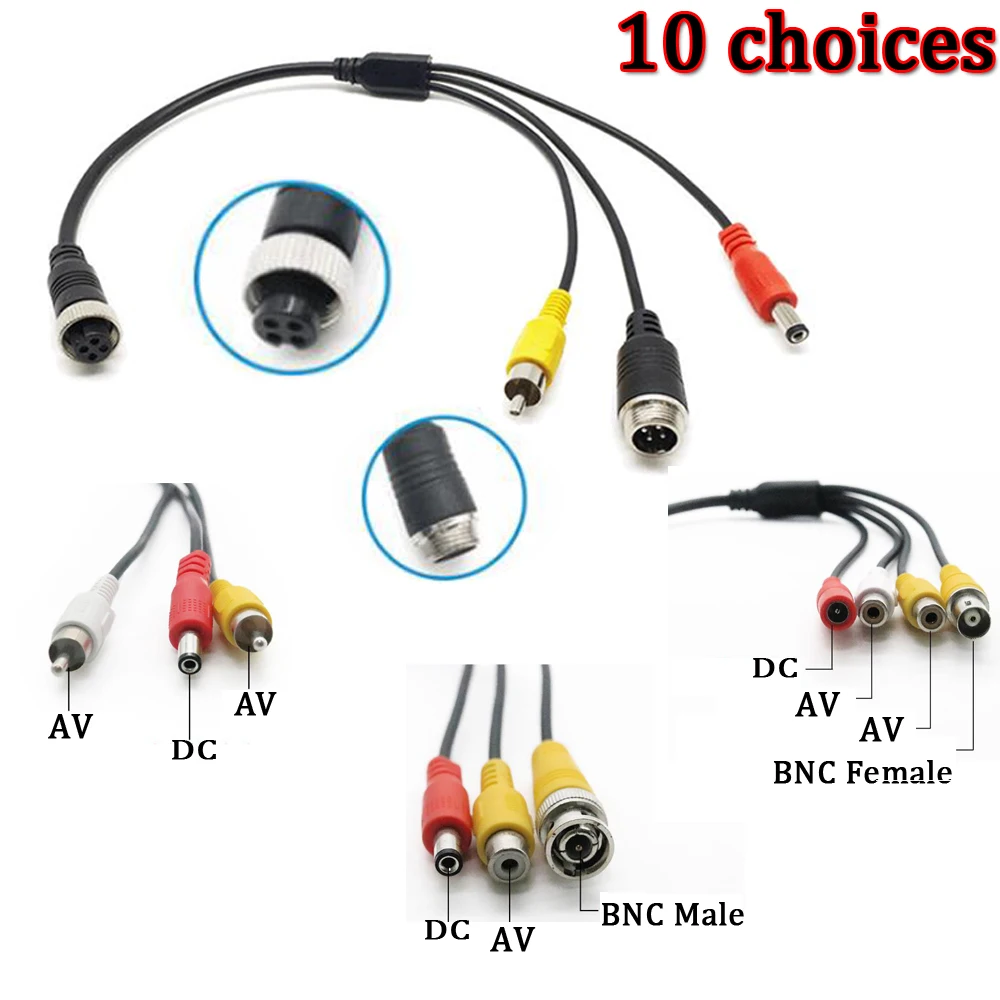 POISECAR 4Pin Cavi per telecamera posteriore Testa aeronautica Maschio/Femmina a RCA/DC Femmina CCTV Cavo connettore adattatore AV per telecamera