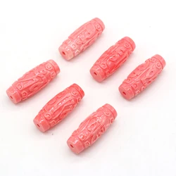 Natural Coral beads long cylindrical Carving Through hole Loose Spacer Beads for Jewelry Making DIY Bracelet Necklace Accessorie