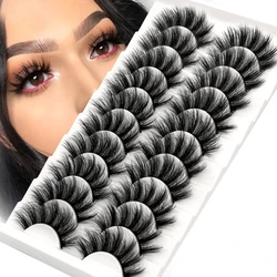 GROINNEYA Lashes 10 Pairs 3D Faux Mink Lashes Fluffy Soft Wispy Volume Natural long False Eyelashes Reusable Eyelashs Makeup