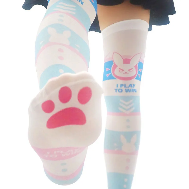 3D Printed Cartoon Cute Girl Silk Stockings Pink Series Rabbit Cat Claw High Leg Knee Stockings Kawaii Sexy Stockings For Women