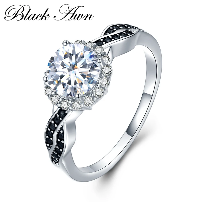 Black Awn Rings For Women Fashion Jewelry Silver Color Row Black Stone Engagement Rings for Women Bague Femme C036