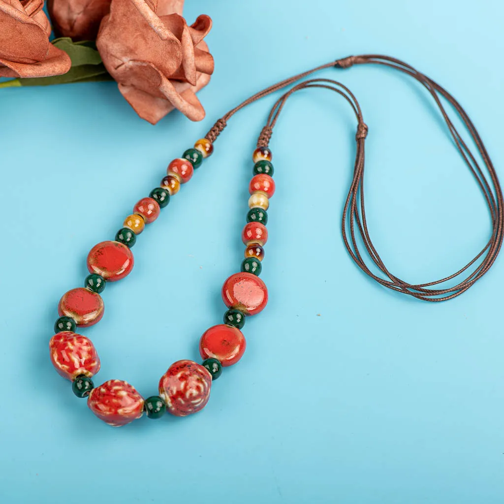 Porcelain Rose Colorful Retro Irregular Shape Ceramic Beads Gift Neckalce Wholesale Necklaces & Pendants For Women #XN008