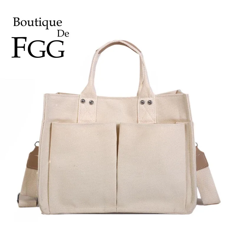 

Boutique De FGG Stylish Handbags Canvas Large Women Casual Shoulder Bags with Handle Versatile Ladies Satchels Crossbody Bags