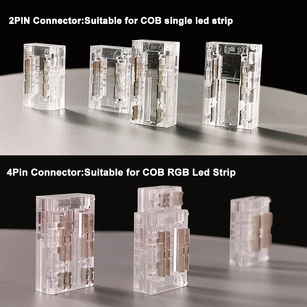 COB LED Strip Solderless Connector For Fast Connect 2Pin Single Color 4Pin RGB High Density Flexible FOB Light 10mm 8mm Width
