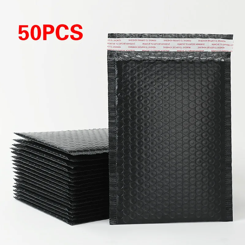 

50pcs Black Poly Bubble Mailer Envelopes Padded Mailing Bag Self Sealing Packaging Bag Gift Wrap Storage Usable Space 20x28+4cm