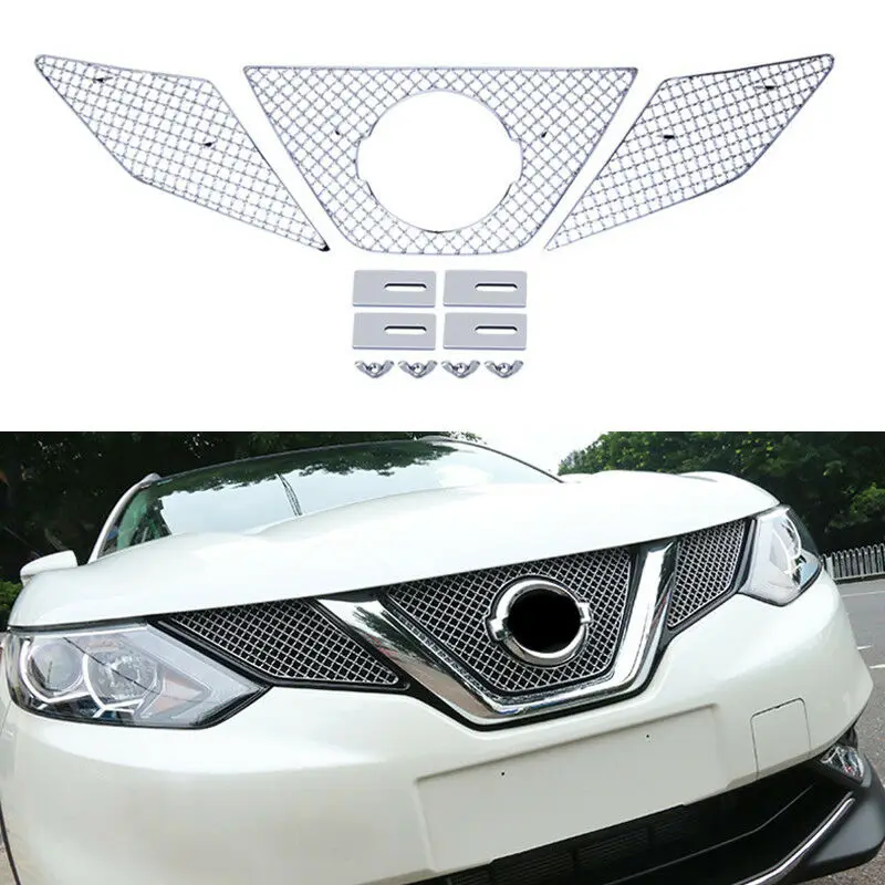 For Nissan Qashqai J11 2014 2015 2016 Honeycomb Style Front Grille Grill Bezel Screening Mesh Cover Cap Trim 3 Pcs / Set