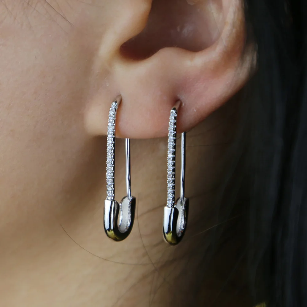 New Fashion Party Punk Personality Gold Color Safety Pin Puncture Hoop Earrings For Elegant Women Lady Delicate Tiny Jewelry