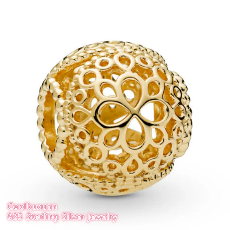 

Spring 100% 925 Sterling Silver Openwork Flower Charm, Yellow color beads Fits Original Pandora bracelets Jewelry Making