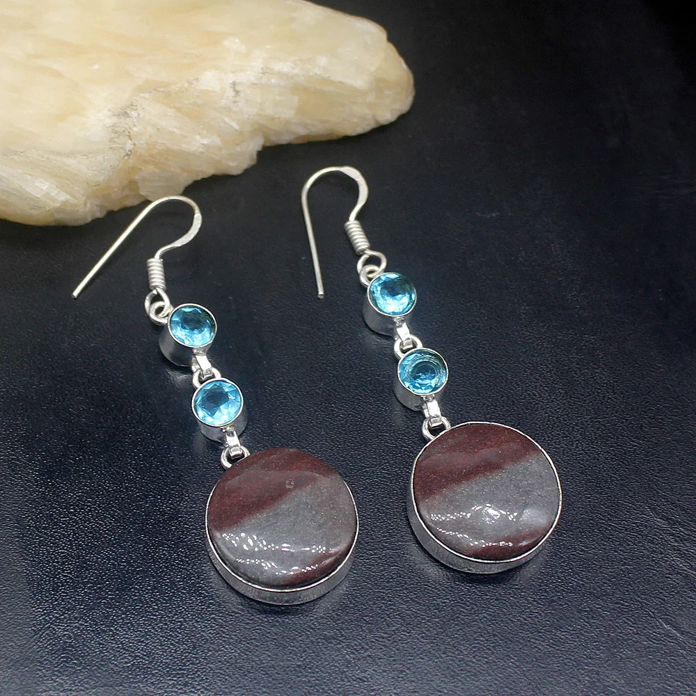 Gemstonefactory Big Promotion Unique 925 Silver Ocean Jasper Blue Topaz Women Ladies Gifts Dangle Drop Earrings 20212076