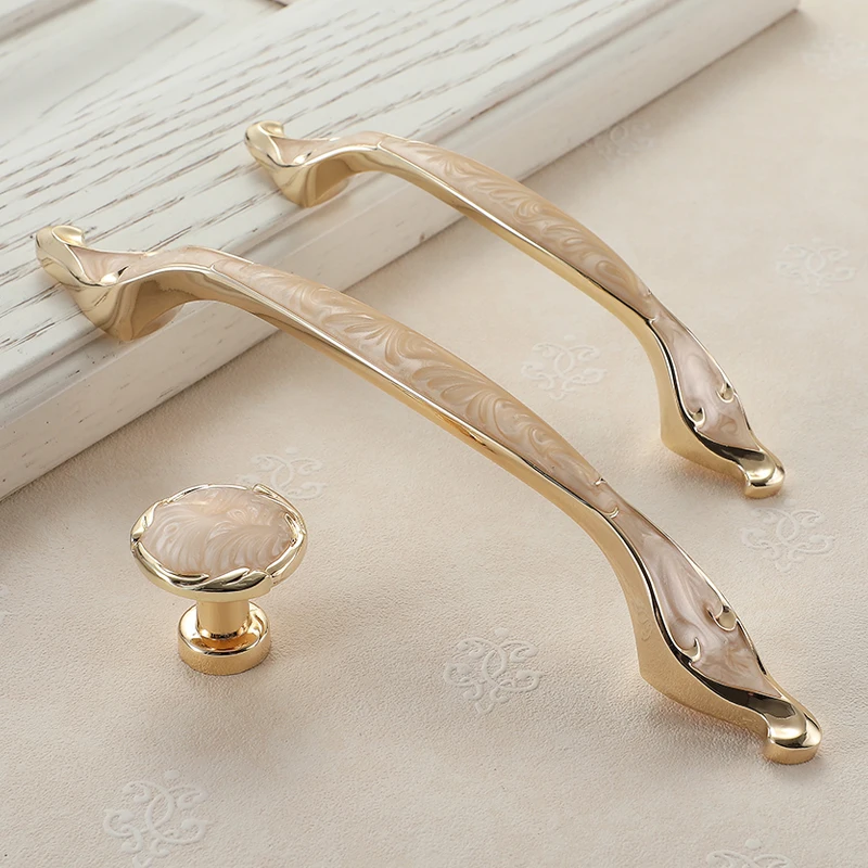 WV Gold Handle 96MM 128MM Drawer Wardrobe Knobs Kitchen Cabinet Storage Cupboard Door Dressers European Pulls Furniture Hardware