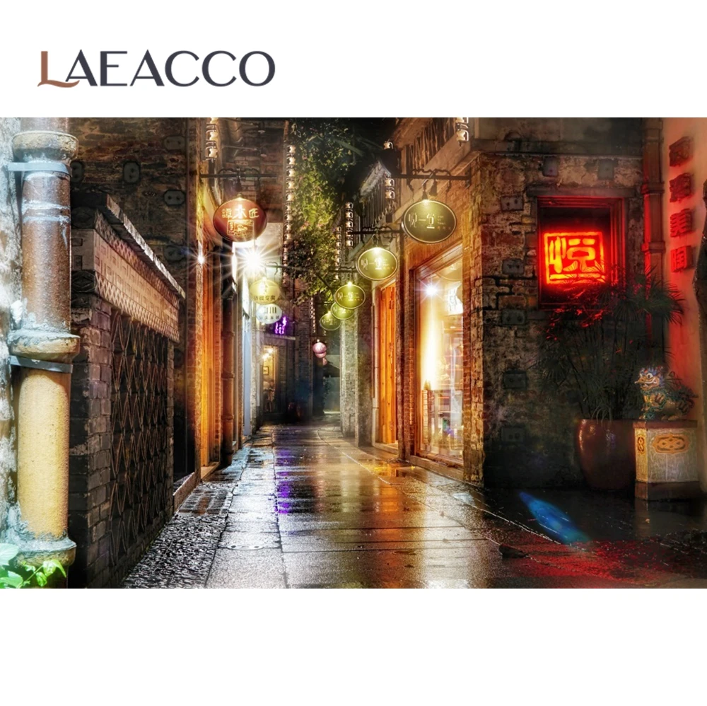 Laeacco Old Town Street House Street Shop Night Scenic Photographic Backgrounds Photography Backdrops Photocall Photo Studio