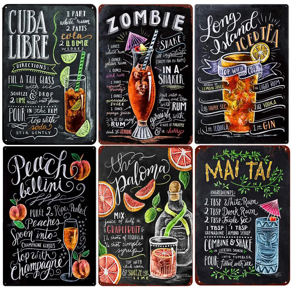 Tiki Bar OPEN Summer BEER Retro Metallblechschilder, Mojito Martini, CUBA LIBRE Cocktailplakette, Pub Bar Kunstaufkleber, Wanddekoration – Detail 1