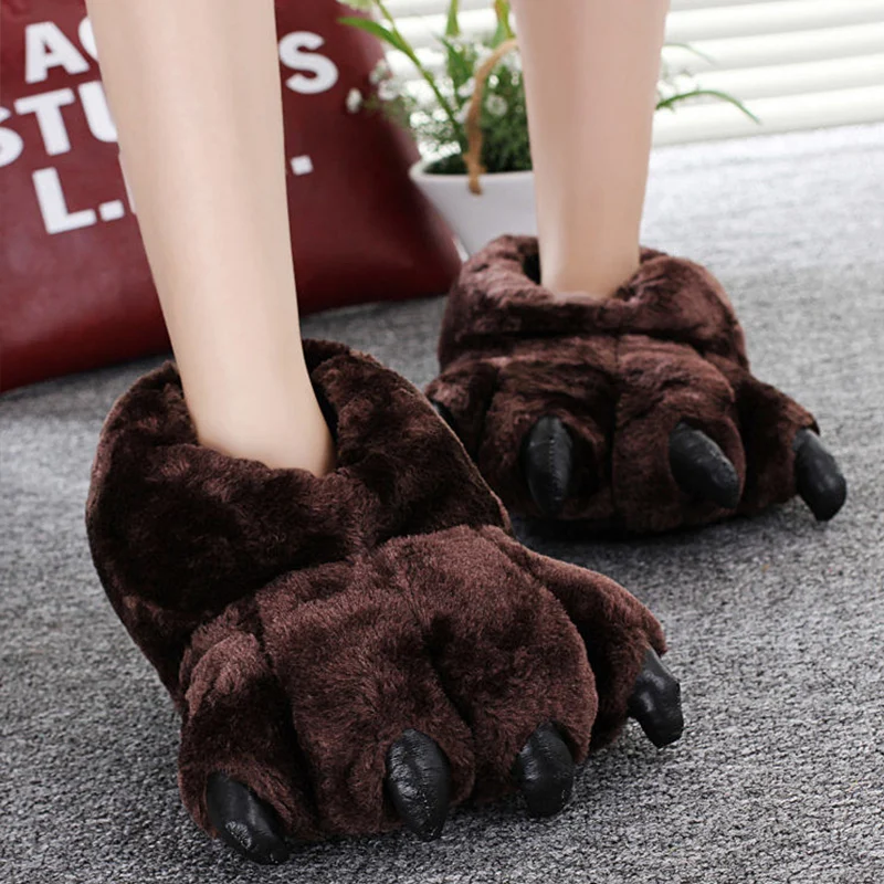 Designer Leopard Claw Home Slippers Women Animal Woman Winter Plush Indoor Shoes Slides Female Bear Paw Bedroom Plush Slippers