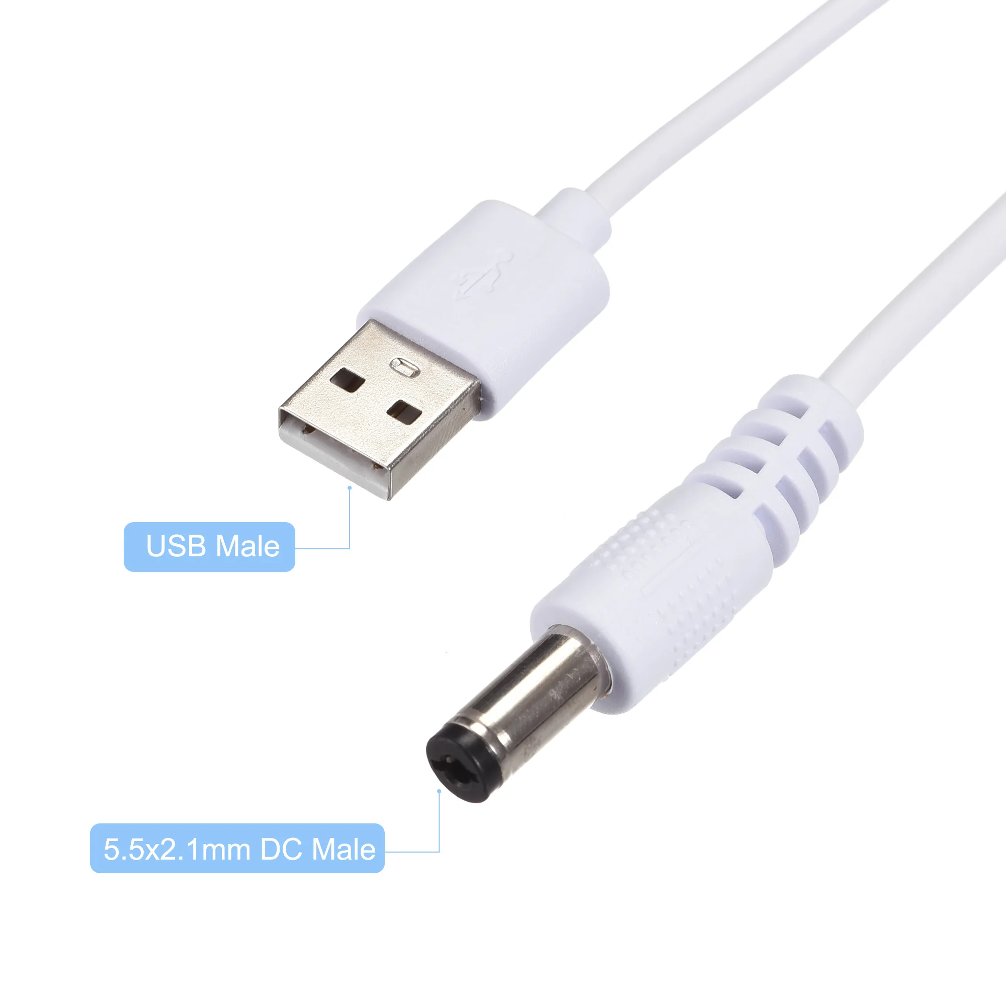 Uxcell-cable de extensión USB macho a 5,5x2,1mm DC macho con interruptor, 150cm, blanco