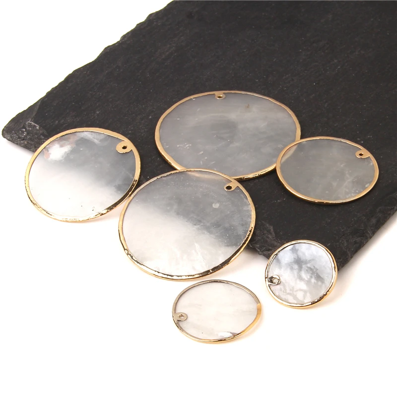 Natural Round Shell Slice Pendant Fashion Phnom Penh Shell Flake White Mother of Pearl Shell Pendants for Jewelry Making 20-45mm