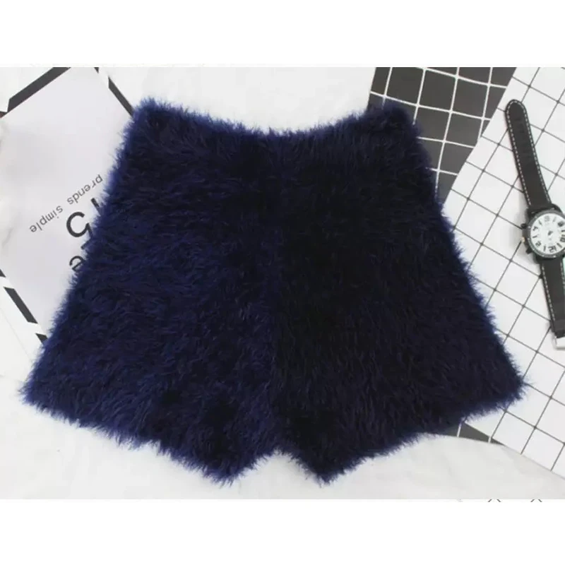 Mùa Xuân Và Mùa Đông Nữ Dày Của Mohair Lông Quần Short Lưng Cao Co Giãn Dệt Kim Giày Lông Dày Dặn Ấm Ngắn Quần Dài