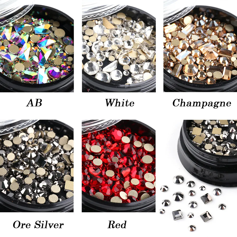 1 Box Mixed 3D Rhinestones Nail Art Decorations Crystal Gems Jewelry Gold AB Shiny Stones Charm Glass Manicure Accessories