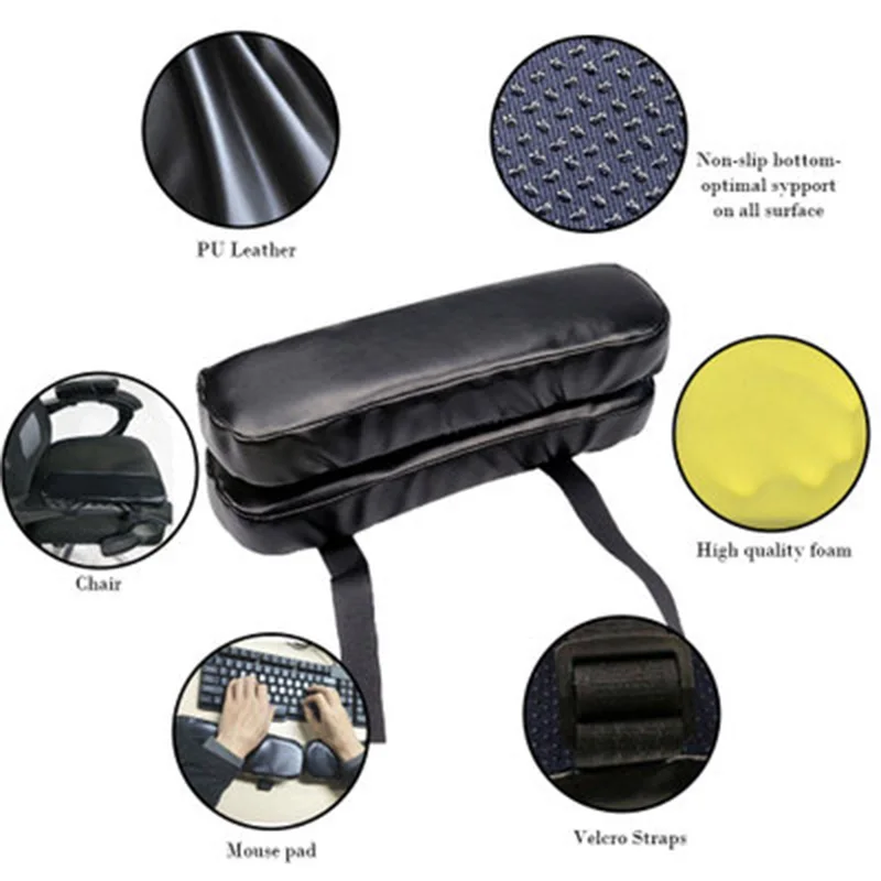 1 Pair Wheel Chair Armrest Pad Cover Elbow Pain Relief Cushion Memory Foam PU Leather For Office Chair Comfortable Elbow Pillow