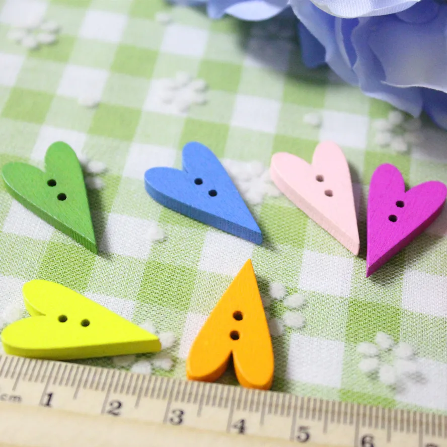 100 pz 15x25mm legno misto cuore 2 fori bottoni abbellimenti per Cardmaking Scrapbooking artigianato fai da te accessori per il cucito