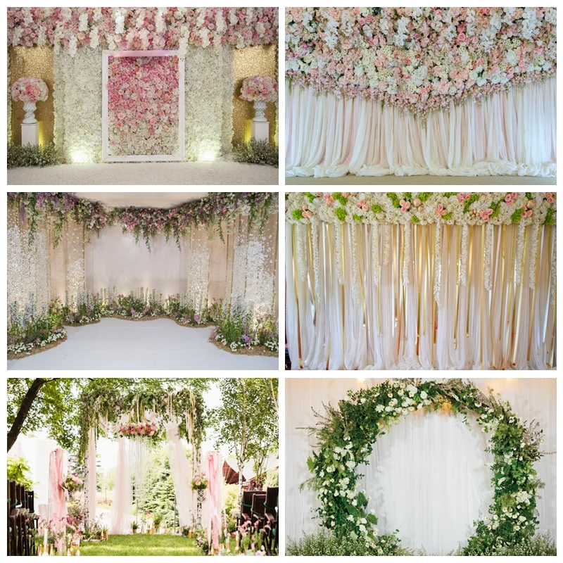 Laeacco Wedding Flower Backdrops Photography Pink Rose Photo Wall Stage Tassel Portrait Photo Background Photocall Photo Studio