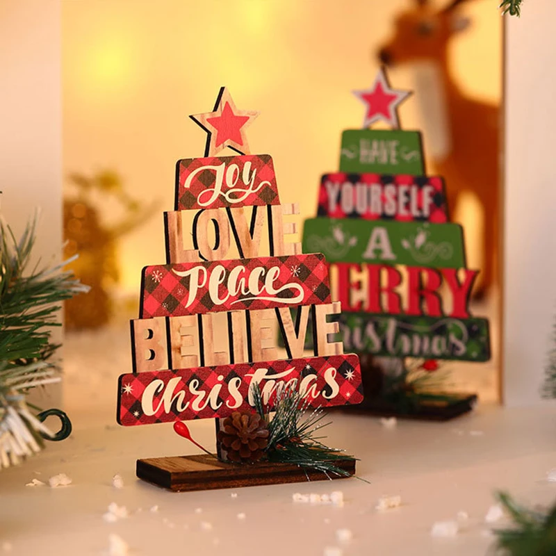 

Merry Christmas Tree Wooden Ornaments Decorations for Home Tables Desk Arrangement Xmas 2022 New Year Navidad Kids Gifts Noel