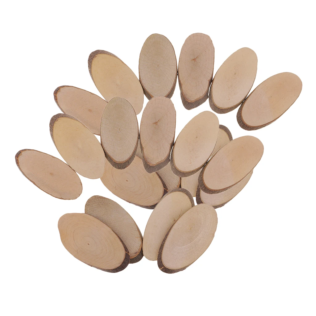 20 Pack Unfinished Wood Pieces Blank Wood Oval Corner Wooden Cutouts for DIY Supplies, Craft, Decoration, Engraving Carving