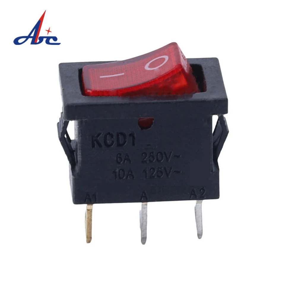 High quality 250v 3 pin rocker switch  with illumination  RED lamp rocker switch  ON-OFF 10A 125V 6A 250V  KCD1-101N-2