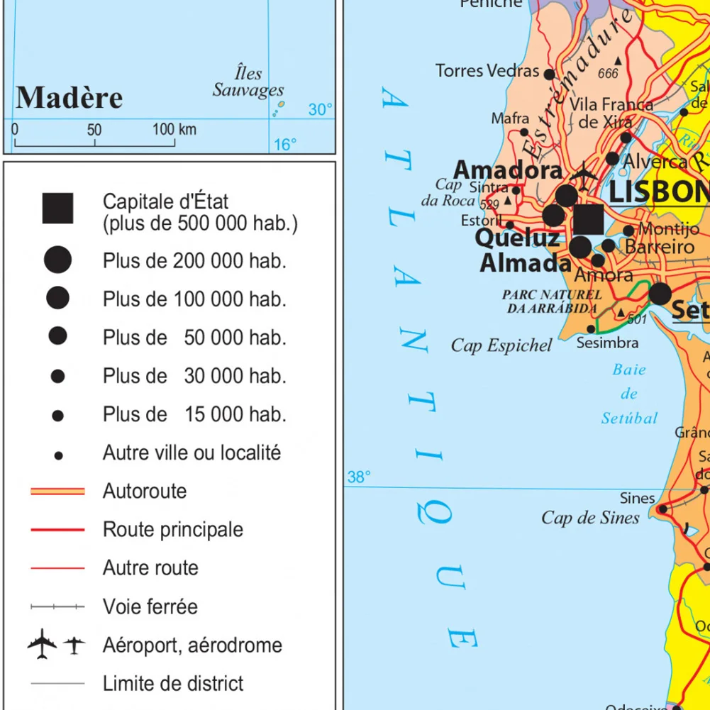 Imagem -04 - Mapa de Transporte Político de Portugal Pintura em Tela de Vinil Francesa Pôster de Parede Materiais Escolares Decoração de Casa 150*225cm