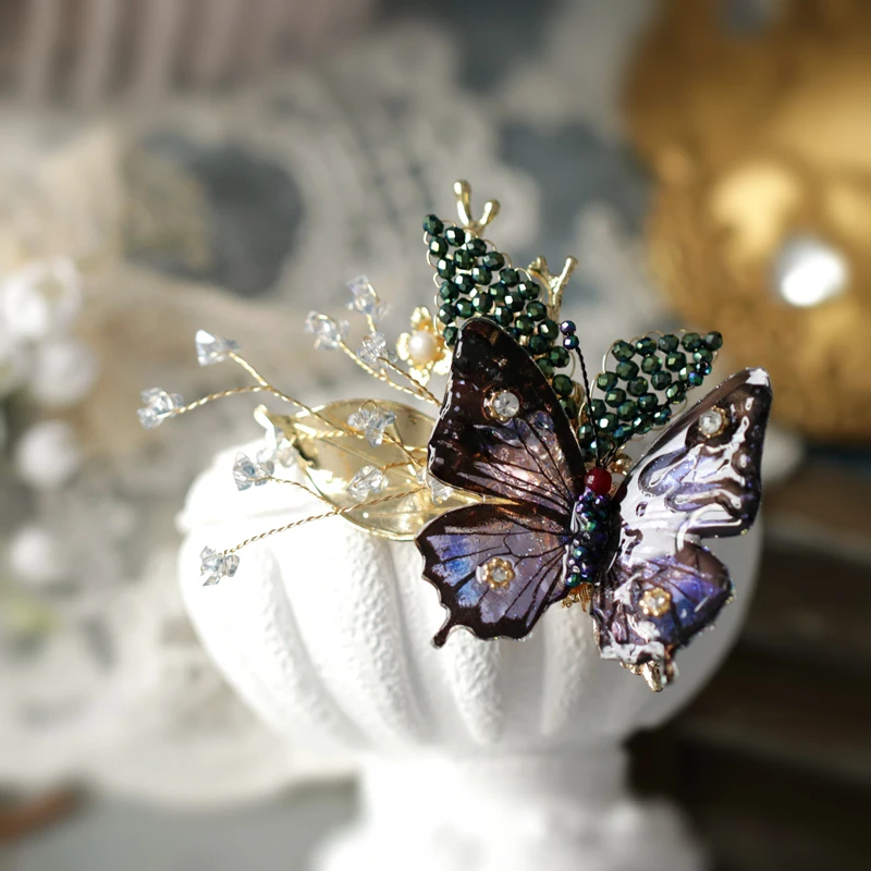 FXLRY Original Handmade Vintage Forest Butterfly Fashionable Hair Clip Bangs Clip Headdress