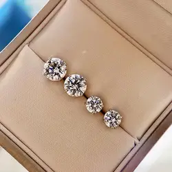 Solitaire 5mm/9mm Lab Diamond Stud Earring 925 sterling silver Anniversary Wedding Earrings for Women men Party Jewelry