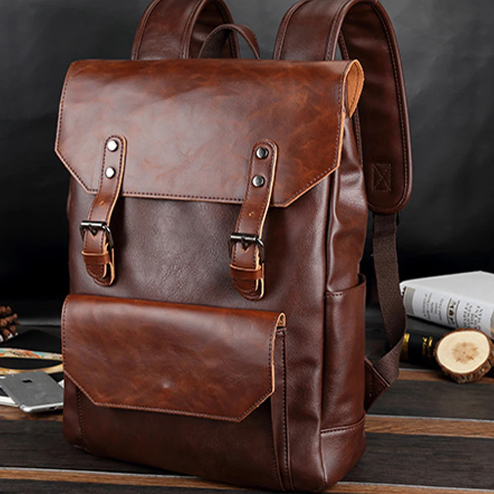 MANET Crazy Horse Leather Backpack Men 15.6 Inch Large Capacity School Bag Retro Computer Laptop Travel Backpacks Bags mochila