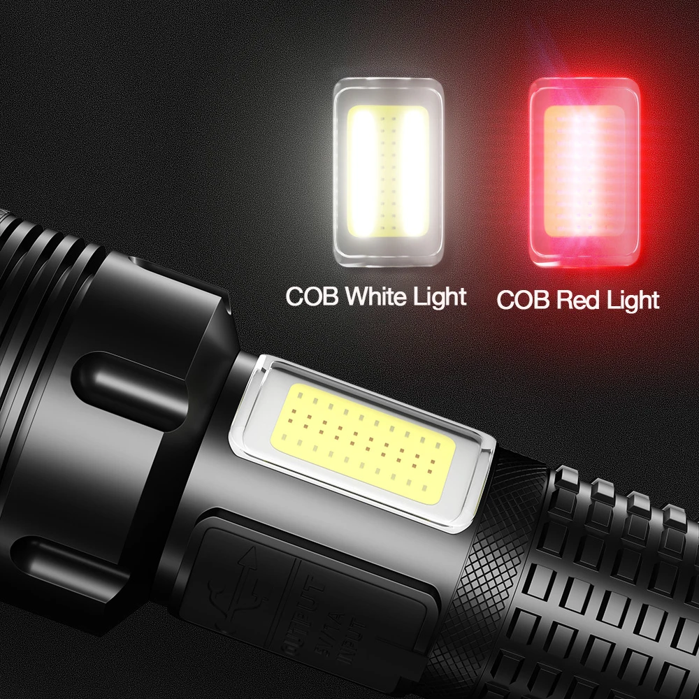 KENSUN 36-Core Powerful Led Flashlight Cob Side Light Usb Rechargeable XHP360 Torch Super Bright IPX4 Waterproof Camping Fishing