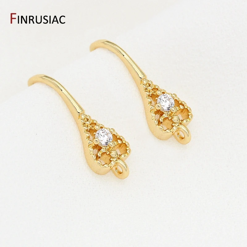 DIY Earring Accessories 14k Gold Plated Copper Zircon Earring Hooks For Women Jewelry Making DIY Craft