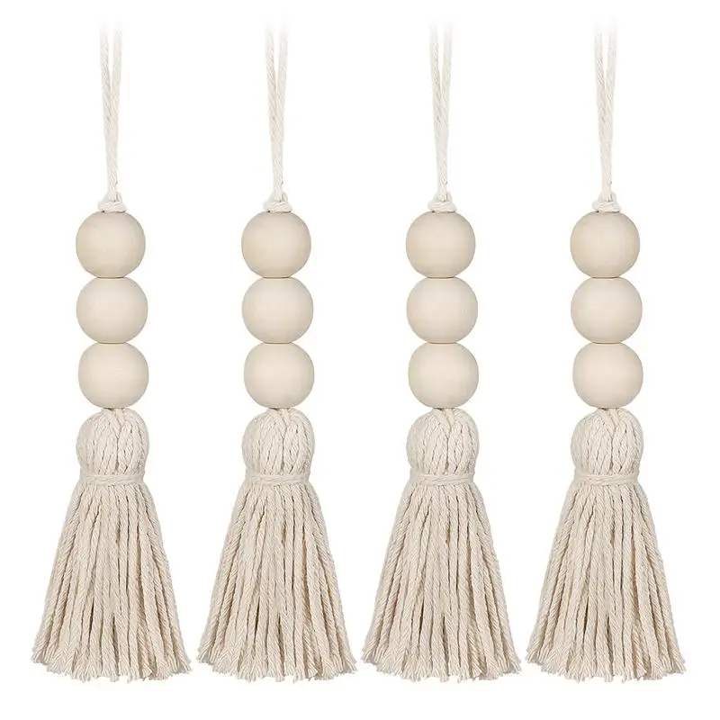 4pcs Cotton Tassel Beads Hanging Natural Wood Beads Hanging Ornaments Closet Door Handle Vases Neutral Neutral Home Decorations