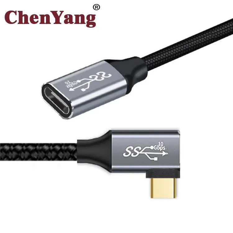 Chenyang Left & Right Angled USB-C USB 3.1 Type C Male to Female Extension Data Cable 10Gbps 100W with Sleeve for Laptop