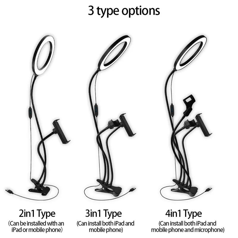 Pied De micro 26CM LED Photographie Éclairage Ciseaux Bras et Montage Sur Table Flexible multifonction Vivre Blogueurs Vidéo