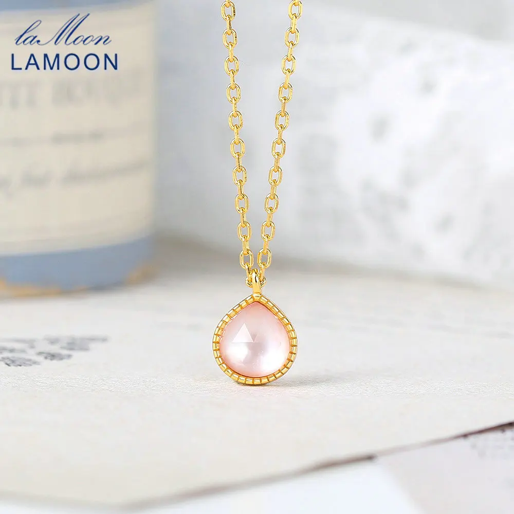 LAMOON Sweet Pendant For Women Cute Peach Shape White Crystal Shell 925 Silver 14K Gold Pated Necklace Jewelry Korean LMNI092