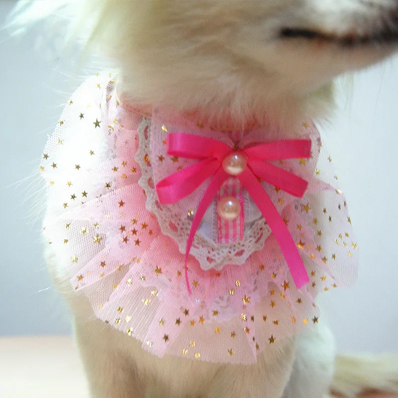 Princess Style Lace Scarf Thin Section Bib Adorn Pearl Puppy Adjustable Lacing Neckties Collar Cat Dog Grooming Pet Supplies